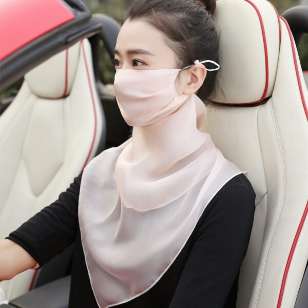 100% Mulberry Silk Summer Face Veil for Women, Breathable UV Protection Scarf