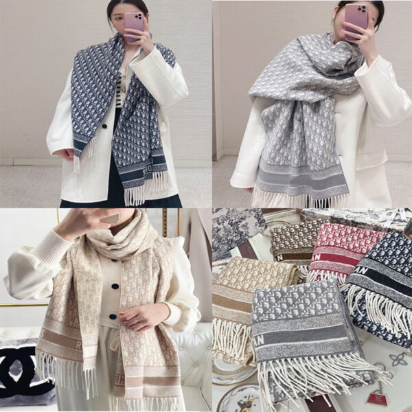 Luxury Wool Scarf for Women – Double-Sided D Letter Design with Tassels