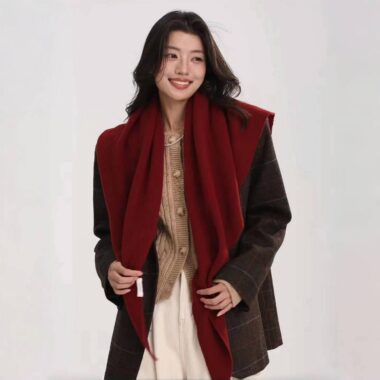Wool Blend Triangle Knit Scarf for Women – Winter Warm Oversized Shawl