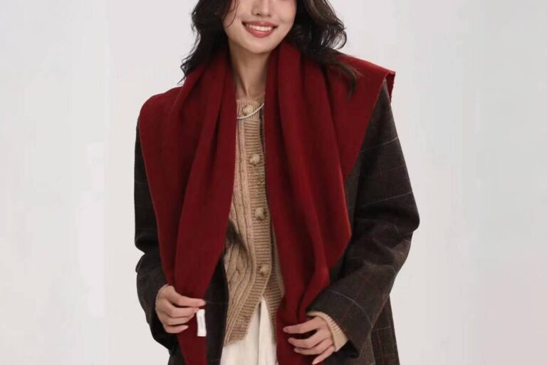 Wool Blend Triangle Knit Scarf for Women – Winter Warm Oversized Shawl