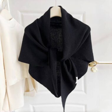 Wool Blend Triangle Knit Scarf for Women – Winter Warm Oversized Shawl