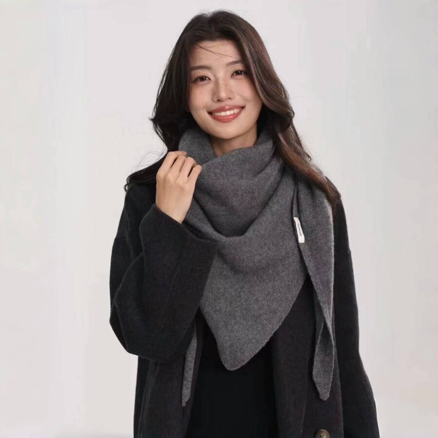 Wool Blend Triangle Knit Scarf for Women – Winter Warm Oversized Shawl