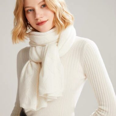 100% Pure Wool Scarf for Women – Korean Lace Knit Long Shawl