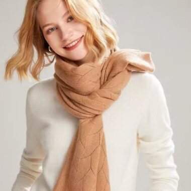  100% Pure Wool Scarf for Women – Korean Lace Knit Long Shawl