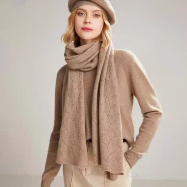  100% Pure Wool Scarf for Women – Korean Lace Knit Long Shawl