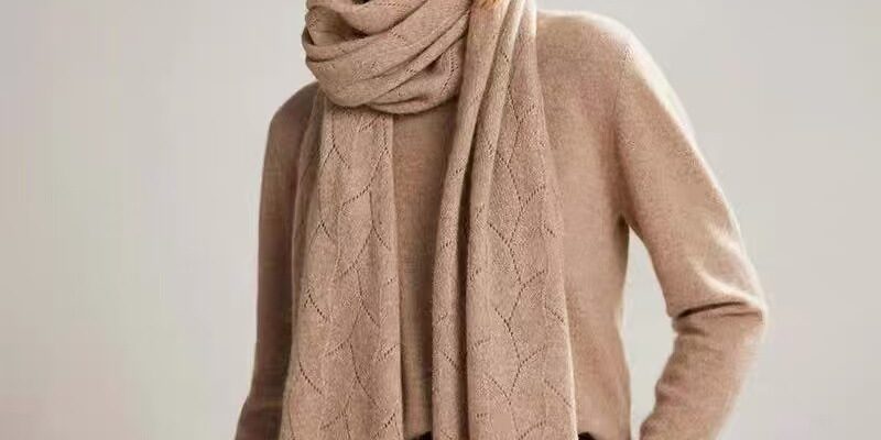 100% Pure Wool Scarf for Women – Korean Lace Knit Long Shawl