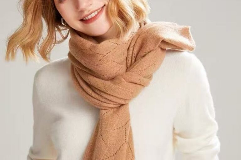 100% Pure Wool Scarf for Women – Korean Lace Knit Long Shawl