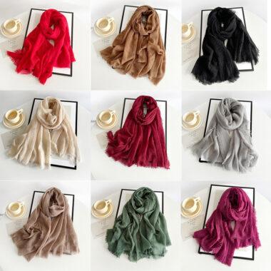 Vintage Solid Color Cotton Scarf for Women, Autumn Winter Wrap