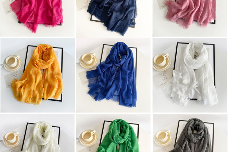 Vintage Solid Color Cotton Scarf for Women, Autumn Winter Wrap
