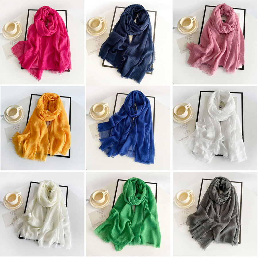 Vintage Solid Color Cotton Scarf for Women, Autumn Winter Wrap