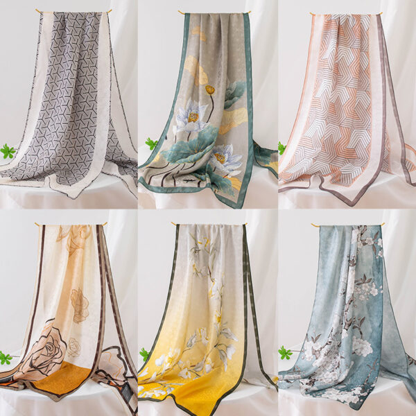 Chinese Style Rose Print Silk Scarf – 100% Mulberry Silk for Women