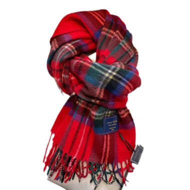 Classic Red UK Plaid Wool Scarf with Tassels for Men and Women