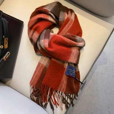 Classic Red UK Plaid Wool Scarf with Tassels for Men and Women
