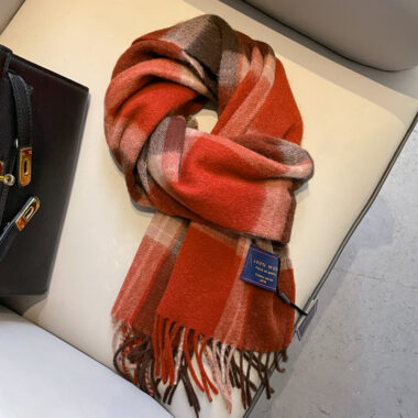 Classic Red UK Plaid Wool Scarf with Tassels for Men and Women
