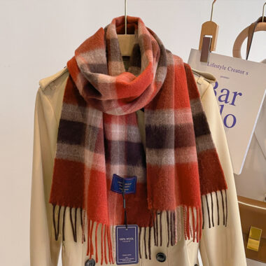 Classic Red UK Plaid Wool Scarf with Tassels for Men and Women