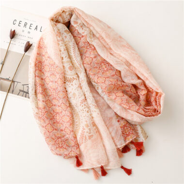  Creative Ethnic Style Orange Cotton Linen Scarf with Tassels for Women