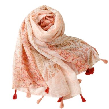  Creative Ethnic Style Orange Cotton Linen Scarf with Tassels for Women