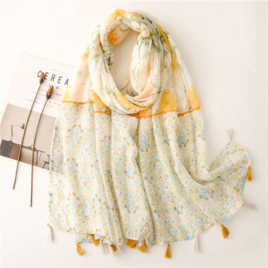  Creative Ethnic Style Orange Cotton Linen Scarf with Tassels for Women