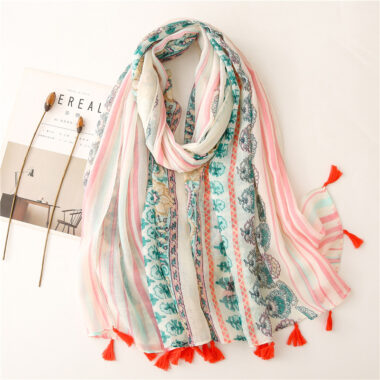  Creative Ethnic Style Orange Cotton Linen Scarf with Tassels for Women