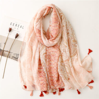  Creative Ethnic Style Orange Cotton Linen Scarf with Tassels for Women