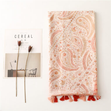 Creative Ethnic Style Orange Cotton Linen Scarf with Tassels for Women