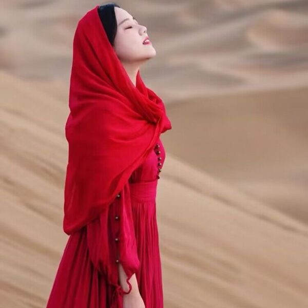 Desert-Inspired Cotton-Linen Scarf for Travel, Sun Protection & Beach