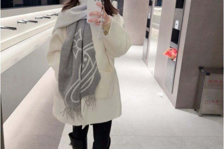 Double-Sided Embroidered Wool Scarf with Tassels for Autumn & Winter