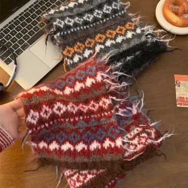 Fair Isle Wool Scarf for Women – Vintage Chunky Knit Mohair Winter Wrap