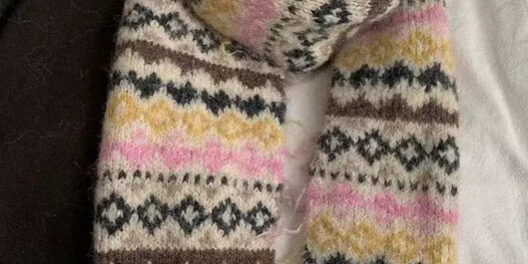 Fair Isle Wool Scarf for Women – Vintage Chunky Knit Mohair Winter Wrap