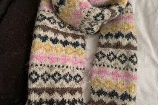 Fair Isle Wool Scarf for Women – Vintage Chunky Knit Mohair Winter Wrap