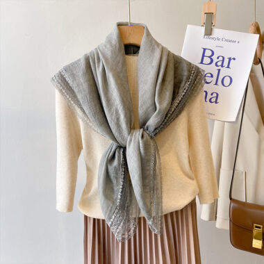 Elegant Linen Lace Cotton Scarf for Women - Lightweight Summer Shawl