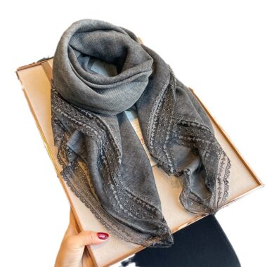 Elegant Linen Lace Cotton Scarf for Women - Lightweight Summer Shawl