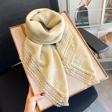 Elegant Linen Lace Cotton Scarf for Women - Lightweight Summer Shawl
