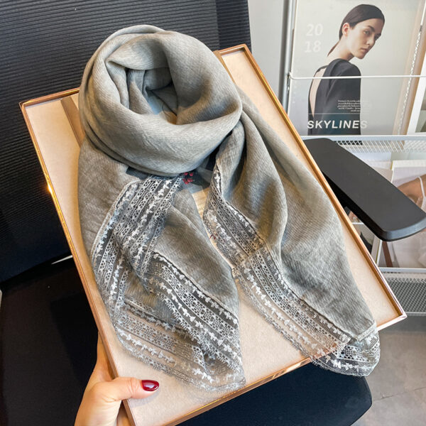 Elegant Linen Lace Cotton Scarf for Women - Lightweight Summer Shawl