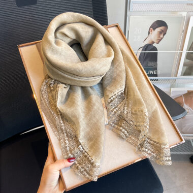 Elegant Linen Lace Cotton Scarf for Women - Lightweight Summer Shawl
