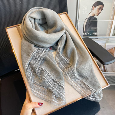 Elegant Linen Lace Cotton Scarf for Women - Lightweight Summer Shawl