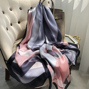  Luxury Long Mulberry Silk Scarf with Calla Lily Design, Sun Protection Shawl for Women