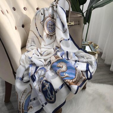  Luxury Long Mulberry Silk Scarf with Calla Lily Design, Sun Protection Shawl for Women