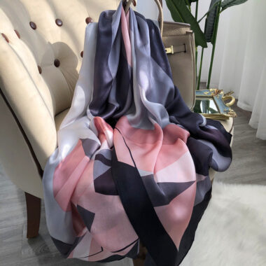  Luxury Long Mulberry Silk Scarf with Calla Lily Design, Sun Protection Shawl for Women