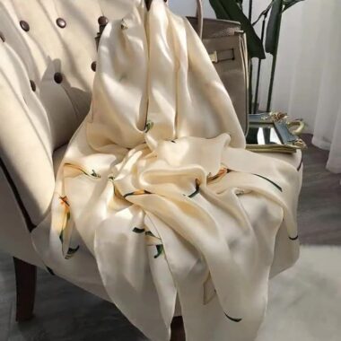  Luxury Long Mulberry Silk Scarf with Calla Lily Design, Sun Protection Shawl for Women