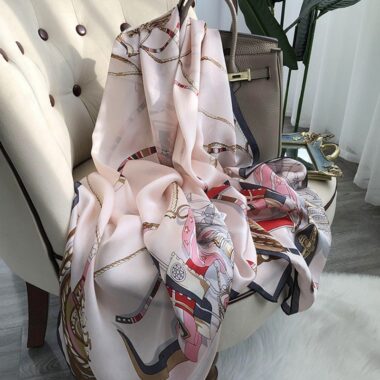  Luxury Long Mulberry Silk Scarf with Calla Lily Design, Sun Protection Shawl for Women