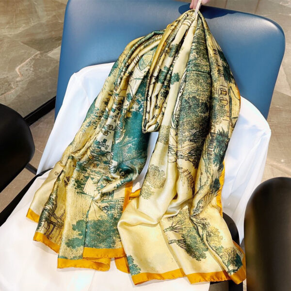 Luxury Mulberry Silk Scarf for Summer, Printed Long Shawl & Beach Wrap, Sun Protection (2) Luxury Mulberry Silk Scarf, Printed Long Shawl, Sun Protection for Summer