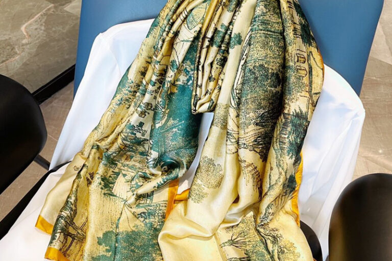 Luxury Mulberry Silk Scarf, Printed Long Shawl, Sun Protection for Summer