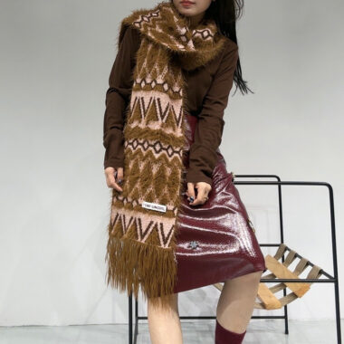 Ethnic Color-block Wool Scarf with Jacquard Weaving and Tassels for Women