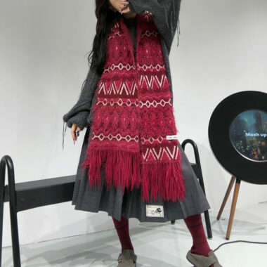 Ethnic Color-block Wool Scarf with Jacquard Weaving and Tassels for Women