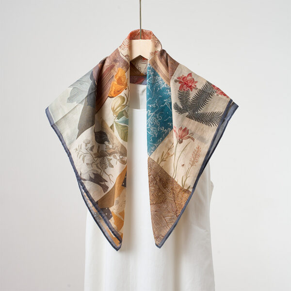 New Spring Summer Lightweight Breathable Silk Scarf 65x65cm, Printed Design