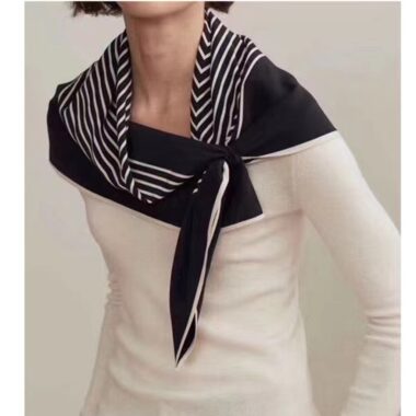 Nordic Style Black & White Striped Silk Scarf – Women’s Fashion Scarf