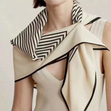 Nordic Style Black & White Striped Silk Scarf – Women’s Fashion Scarf