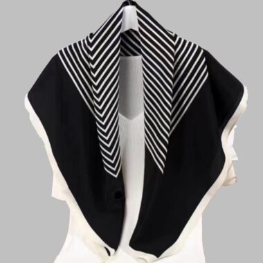 Nordic Style Black & White Striped Silk Scarf – Women’s Fashion Scarf