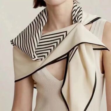 Nordic Style Black & White Striped Silk Scarf – Women’s Fashion Scarf